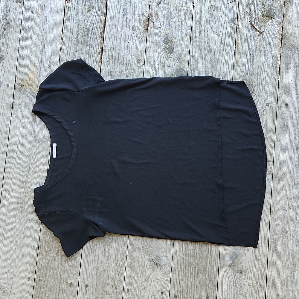 Soprano Small Black Semi Sheer T-Shirt Blouse High-Low Basic Workwear